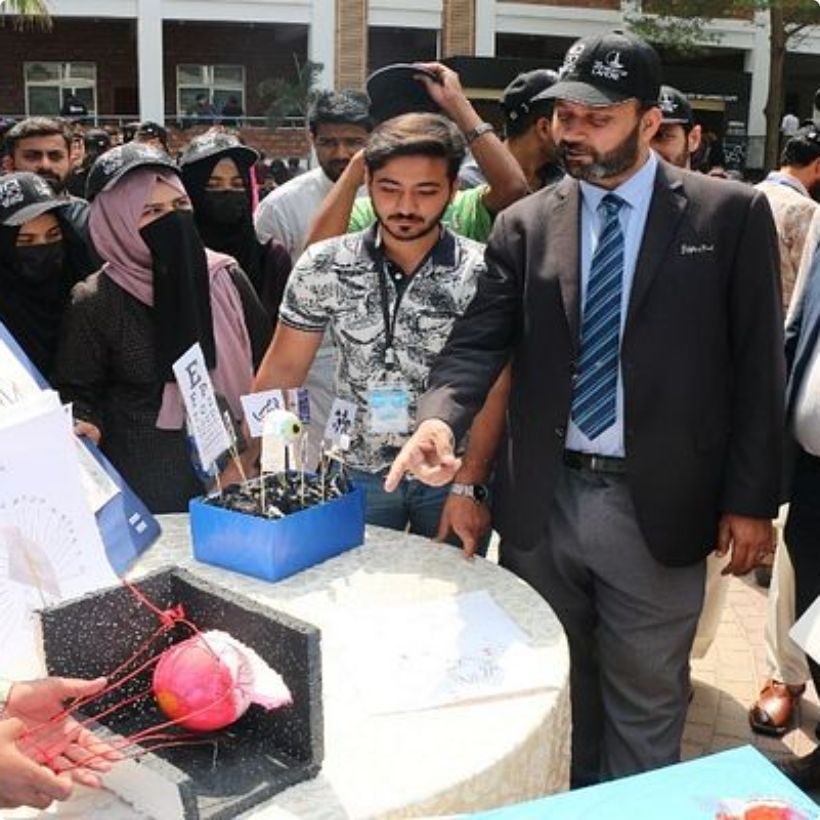 Students and staff at a World Sight Day stall